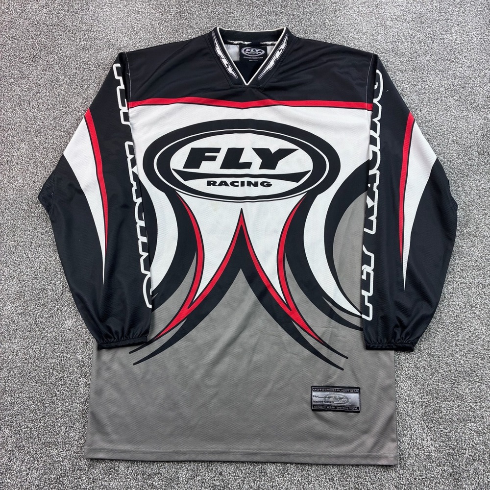 Fly Racing Motocross Jersey Mens XL Black Gray White Red Long Sleeve MTX